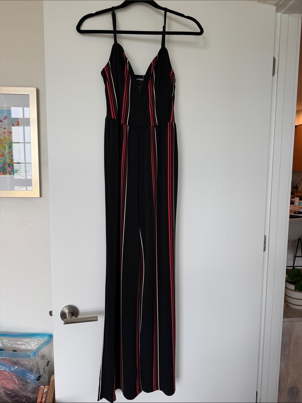 Express Black Jumpsuit with Pink and White Stripes